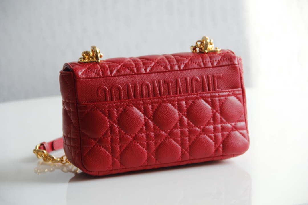 Small Dior Caro Bag Red Supple Cannage Calfskin